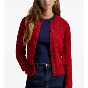 Ralph Lauren Red Cable Knit Cardigan NWOT Red